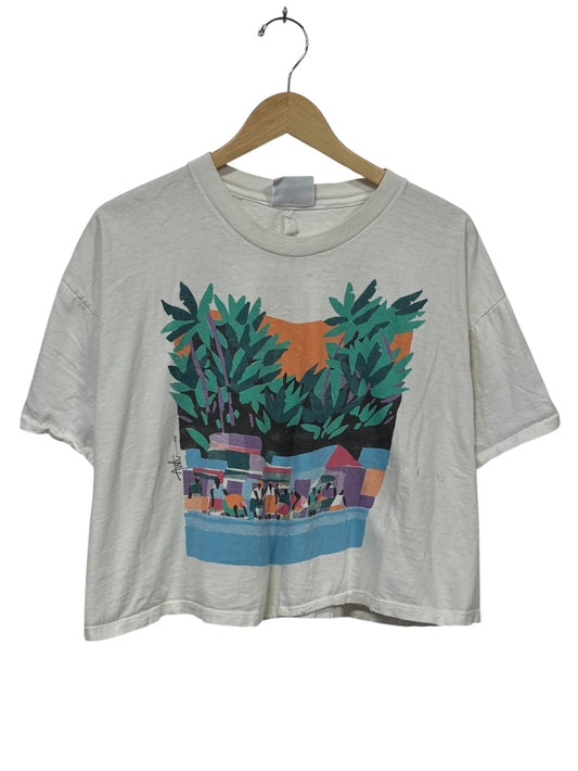 Vintage 90's Women's Tropical Island Life Cropped Tee Size Large