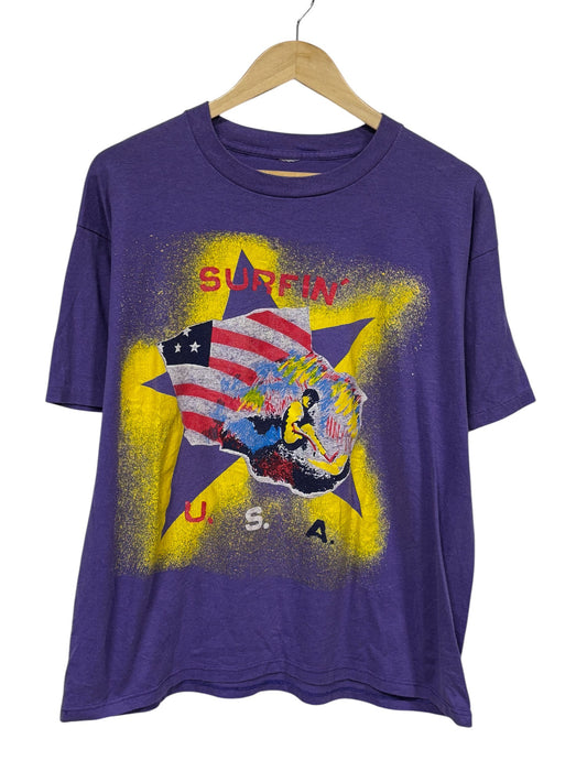 Vintage 80's Surfin USA Big Print Surf Graphic Tee Size Medium