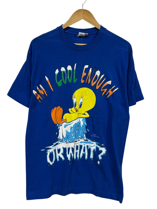 Vintage 90's Looney Tunes Tweety Bird Am I Cool Enough Cartoon Tee Size Large