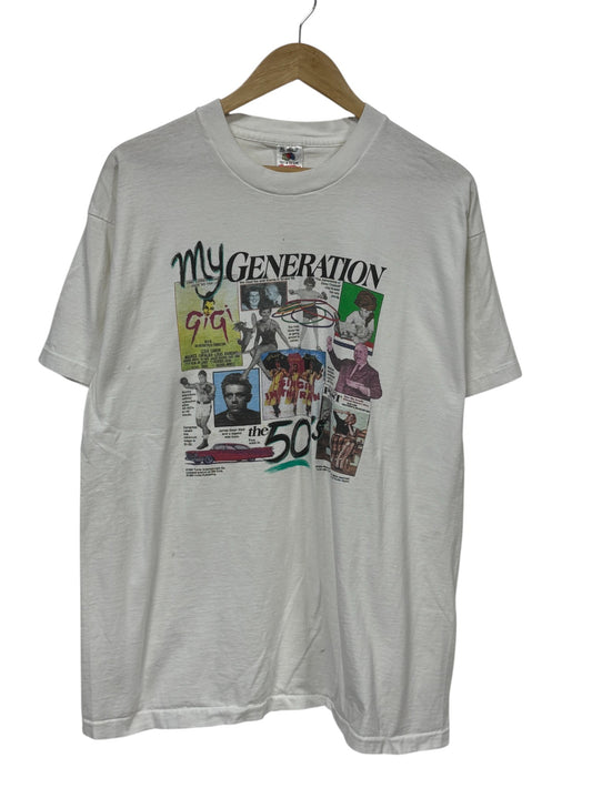 Vintage My Generation 1950's Newspaper Events Graphic Tee Size XL