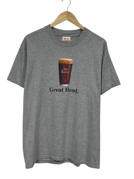 Vintage Great Head Flying Saucer Beer Promo Graphic Tee Size Large