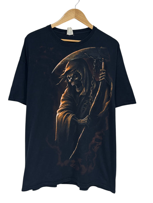 Vintage Y2K Grim Reaper Big Print Skeleton Graphic Tee Size XXL