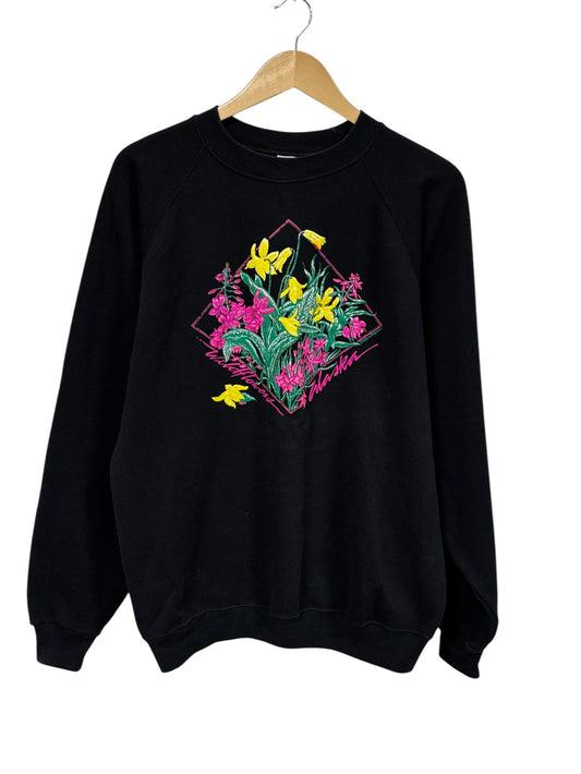Vintage 80's Alaska Wildflowers Nature Crewneck Sweater Size XL