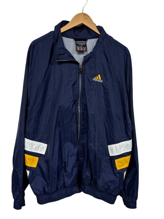 Vintage 90's Adidas Big Logo Navy Blue Gold Windbreaker Jacket Size XL