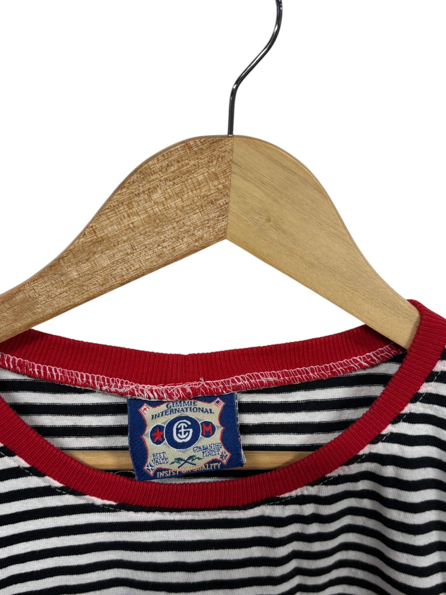Vintage 90's Women's Gimmie International Striped Tee Size Medium