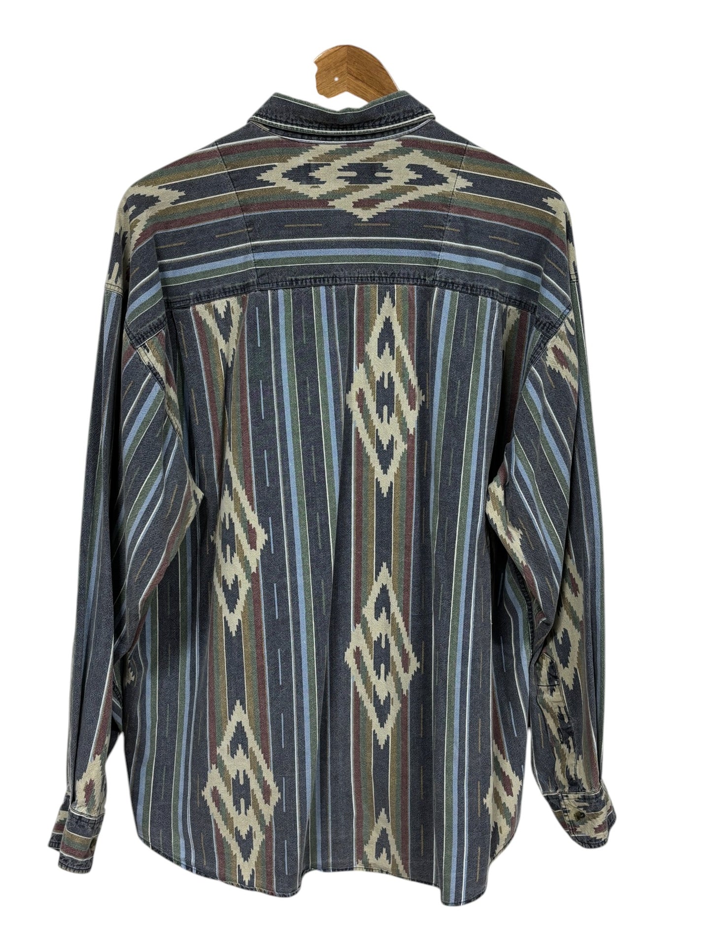 Vintage Fryday Western Aztec Print Button Up Brushpopper Shirt Size Medium