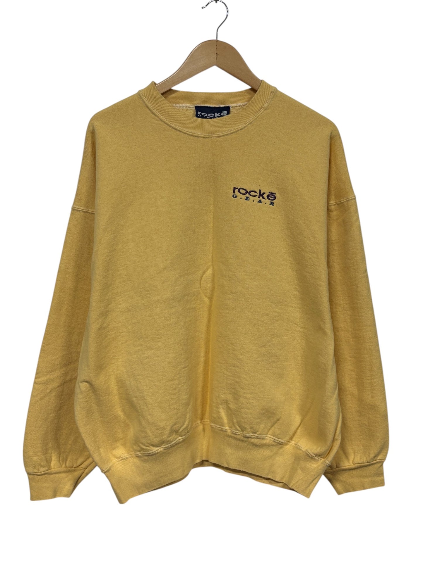 Vintage 90's Rocke Gear Yellow Overdyed Crewneck Sweater Size XL
