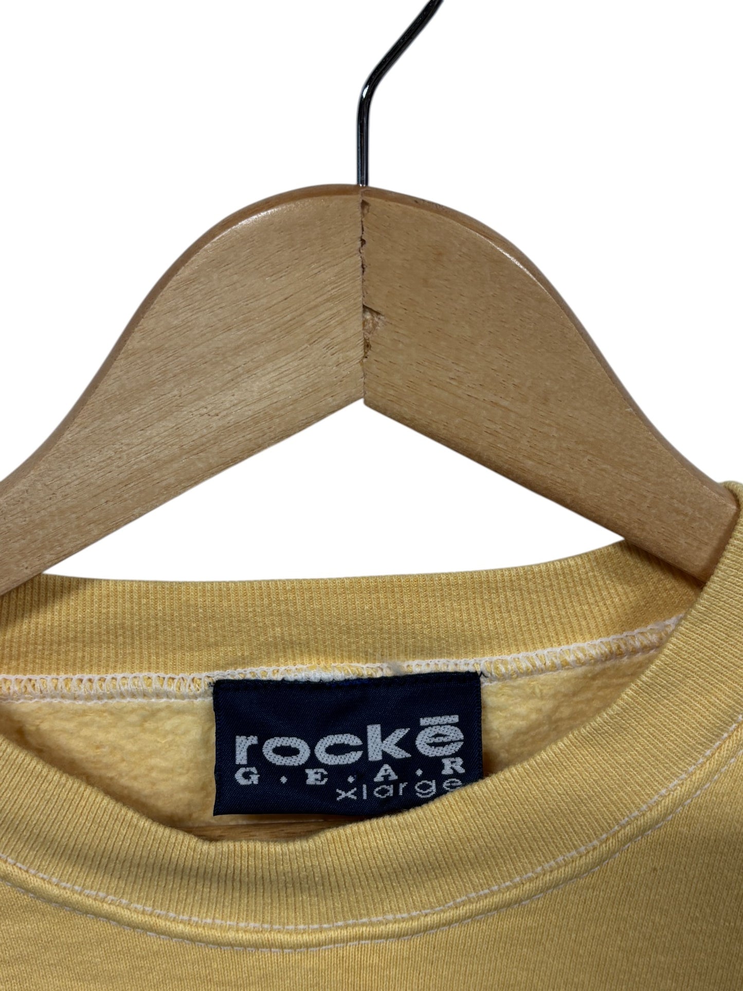 Vintage 90's Rocke Gear Yellow Overdyed Crewneck Sweater Size XL
