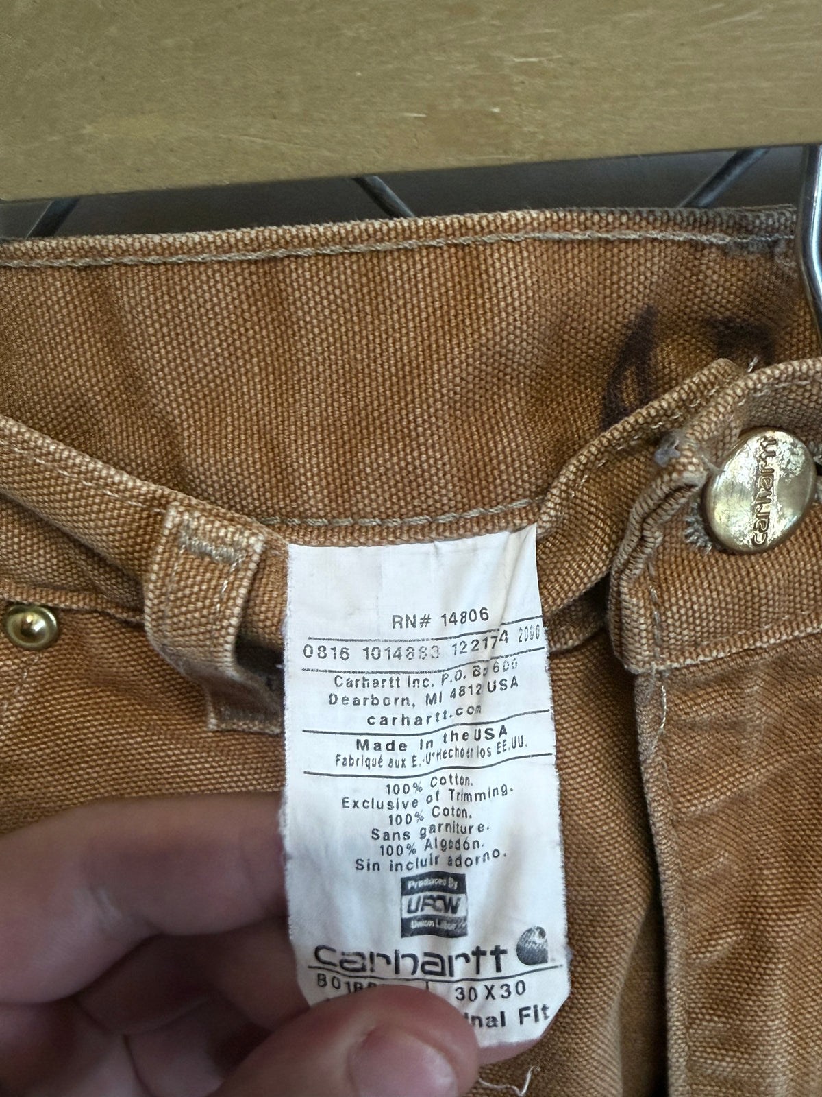 Vintage Carhartt Distressed Brown Double Knee Carpenter Pants Size 30x28