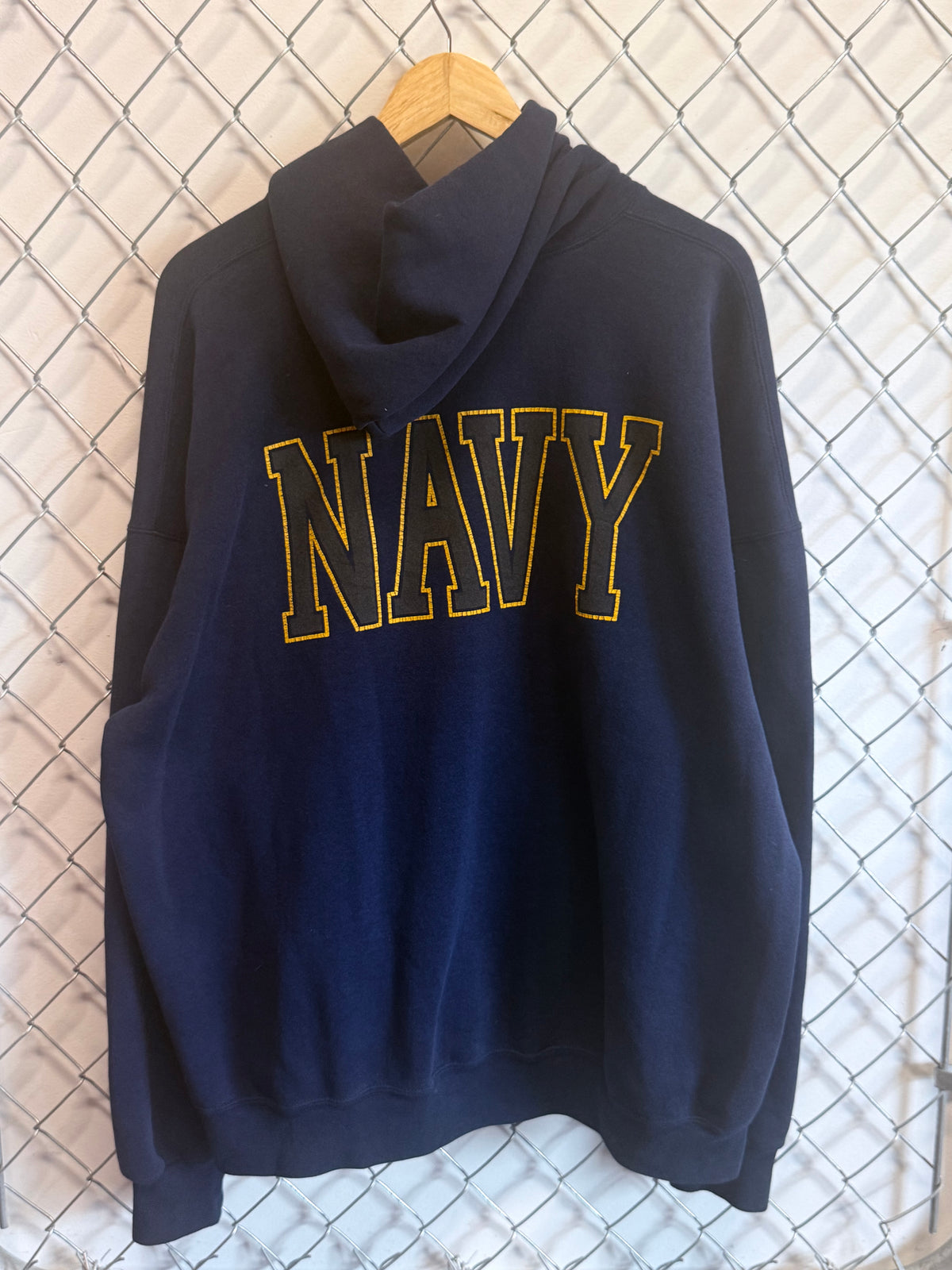 Vintage 90's United States Navy Military Crest Logo Blue Hoodie Size XXL