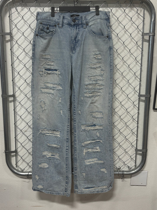 True Religion Vinny Ultra Baggy Distressed Denim Jeans Size 34x33