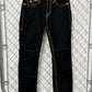 True Religion Ricky Relaxed Straight Black Orange Stitching Jeans Size 32x32