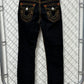 True Religion Ricky Relaxed Straight Black Orange Stitching Jeans Size 32x32
