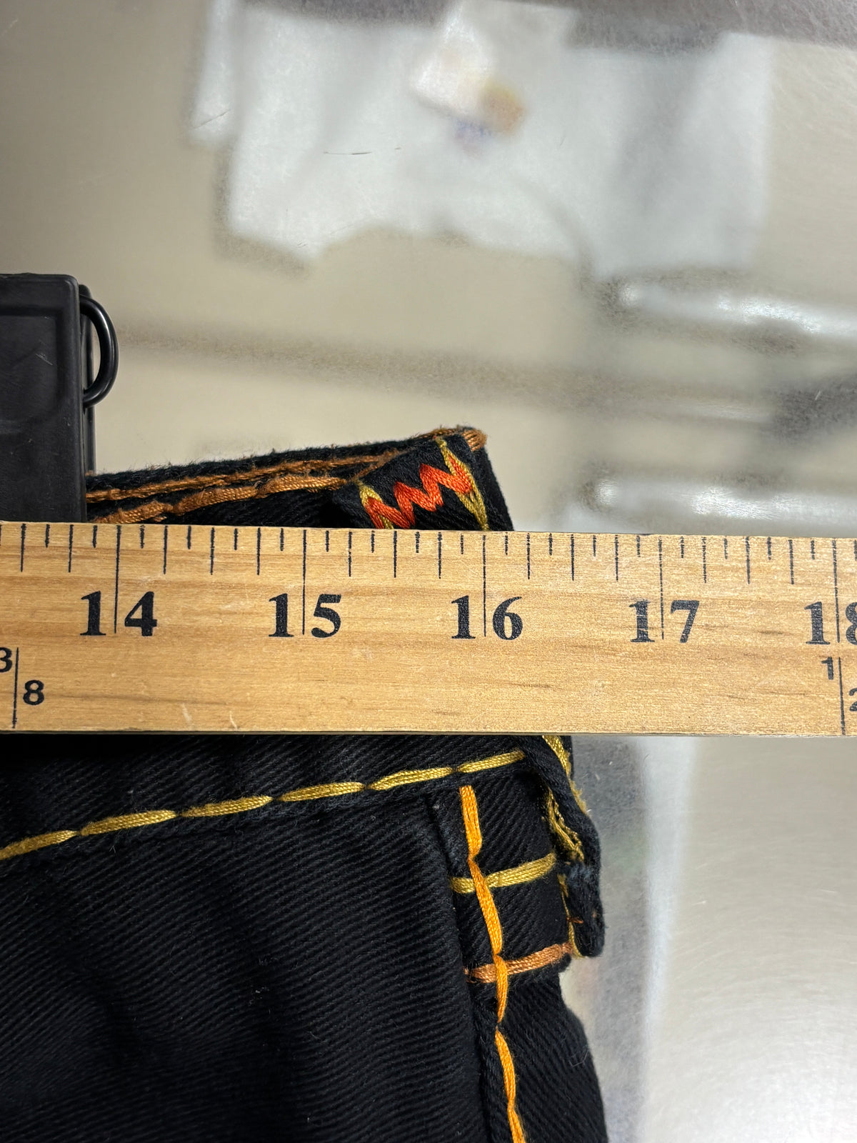 True Religion Ricky Relaxed Straight Black Orange Stitching Jeans Size 32x32