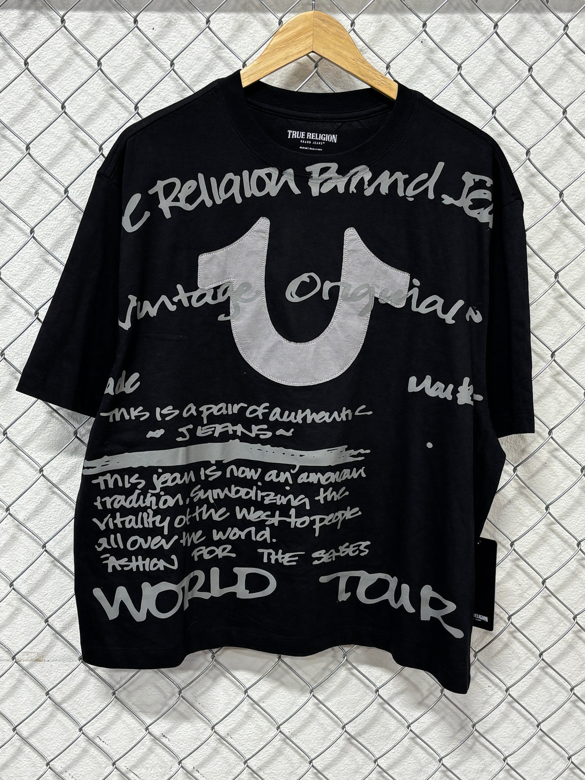 True Religion All Over Print Black Horseshoe Tee Size XL NWT