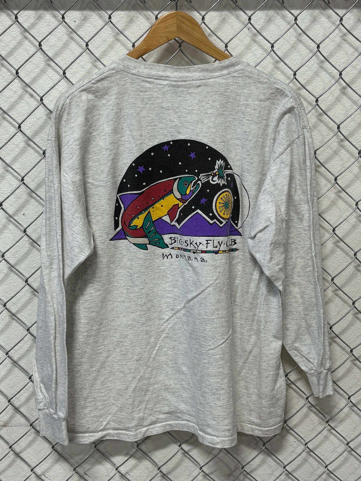 Vintage 90's Montana Big Sky Fly Fishing Club Long Sleeve Shirt Size Large