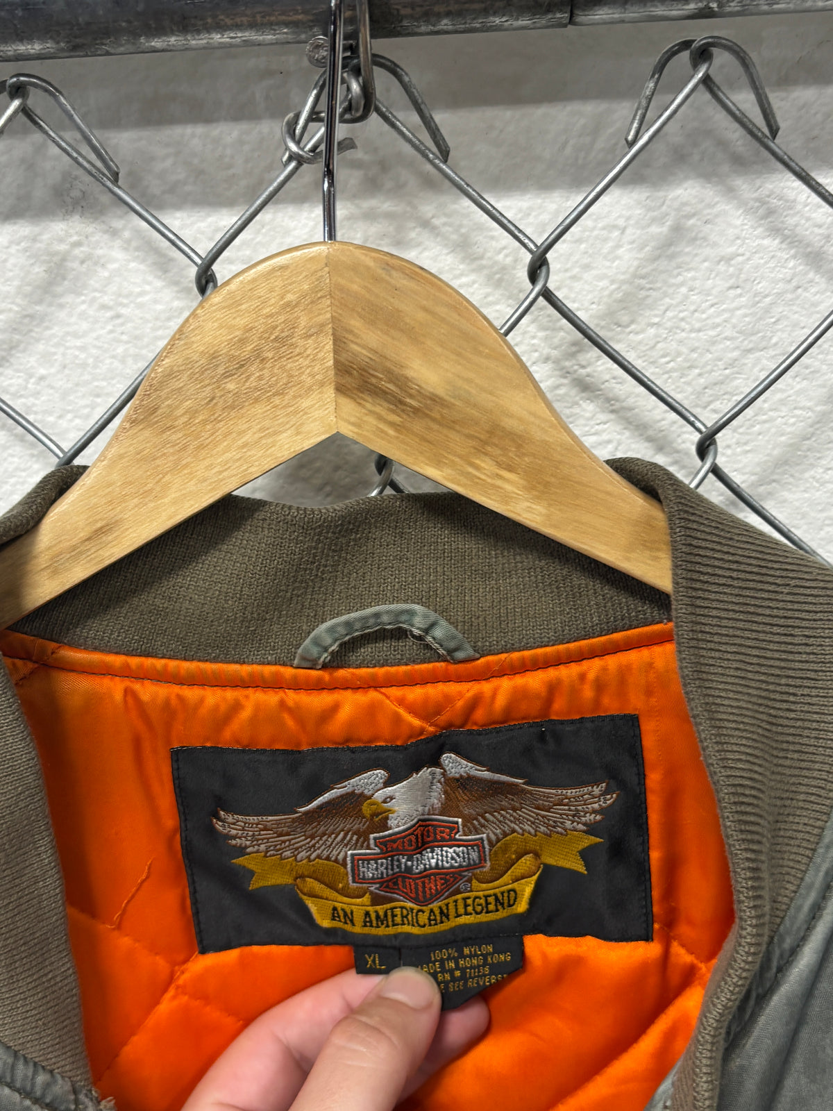 Vintage Harley Davidson Silver Stonewash Bomber Jacket Broken Zip Size XL