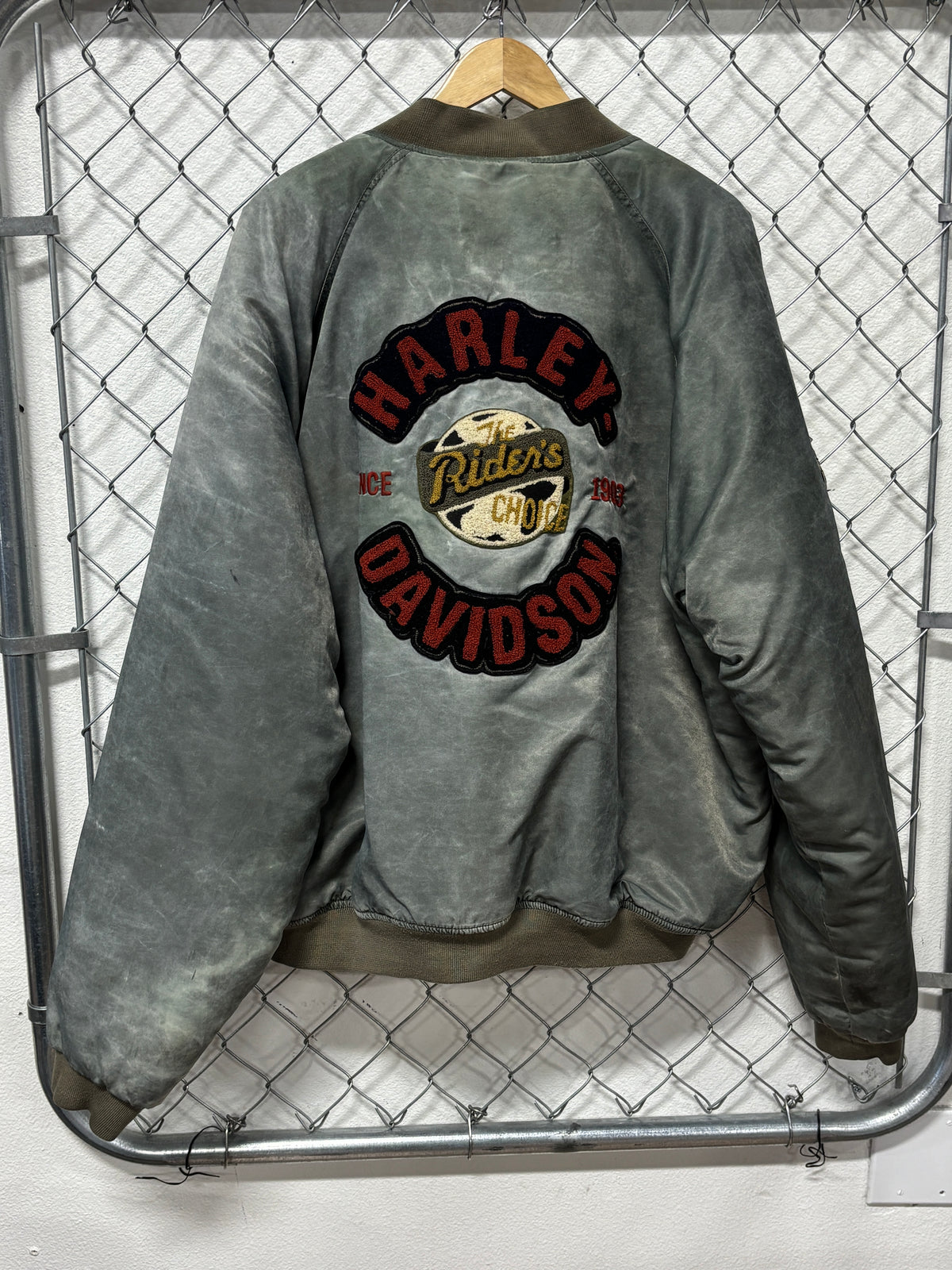Vintage Harley Davidson Silver Stonewash Bomber Jacket Broken Zip Size XL