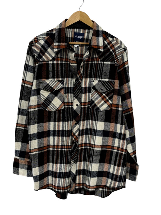 Vintage Wrangler Flannel Pearl Snap Western Button Up Shirt Size XL