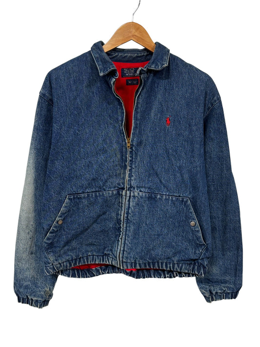 Vintage 80's Polo Ralph Lauren Denim Zip Up Lined Bomber Jacket Size Small