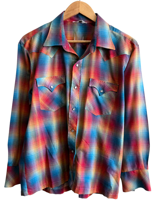 Vintage 80's Pearl Snap Button Up Western Shirt Size XL