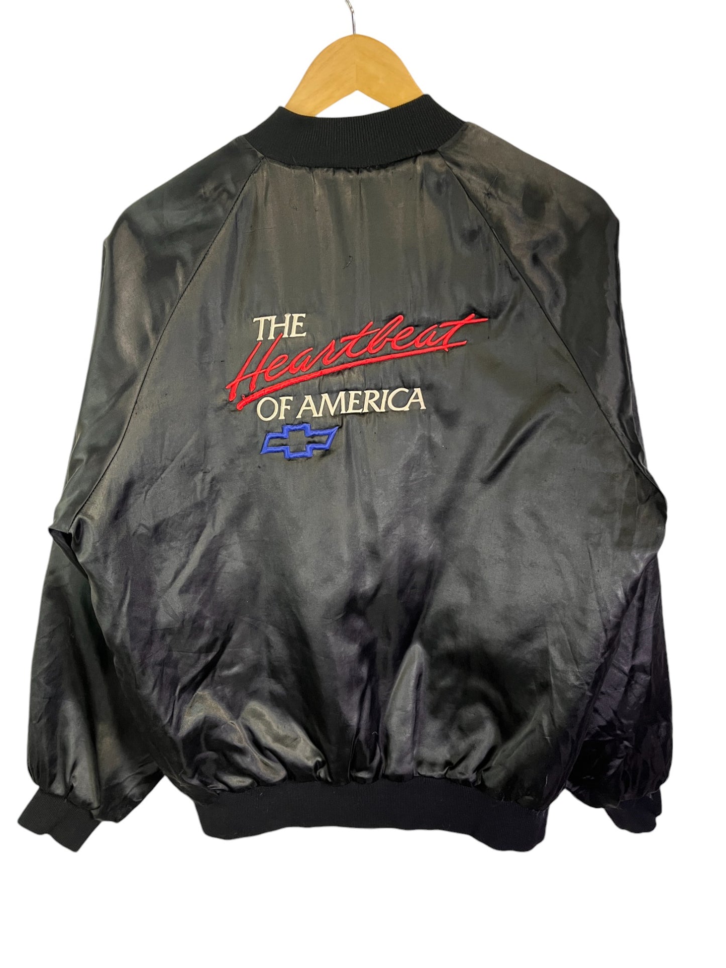 Vintage 90's Chevrolet Heartbeat of America Satin Bomber Jacket Size Medium