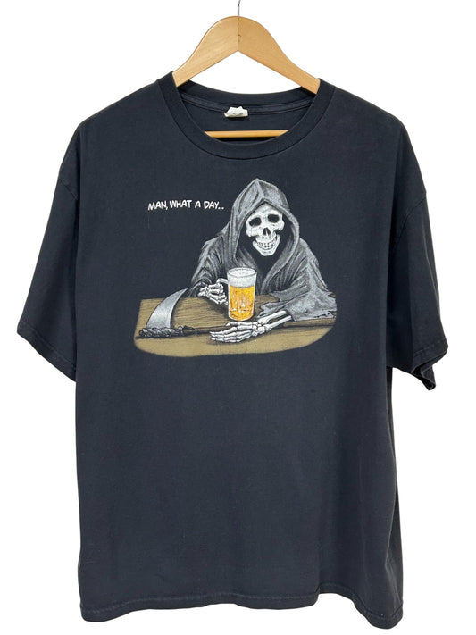 Vintage Y2K Grim Reaper What a Day Graphic Tee Size XL
