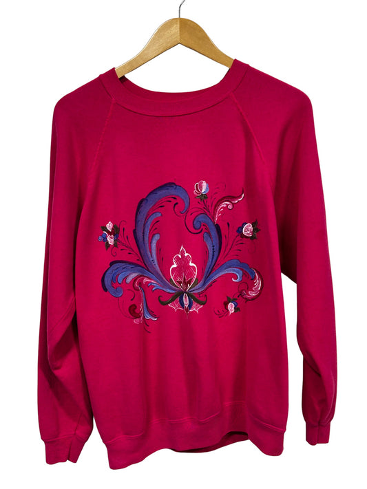 Vintage 90's Women's Floral Art Graphic Crewneck Sweater Size XL