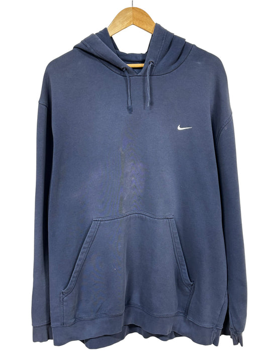 Vintage Y2K Nike Navy Blue Small Swoosh Pullover Hoodie Size XXL