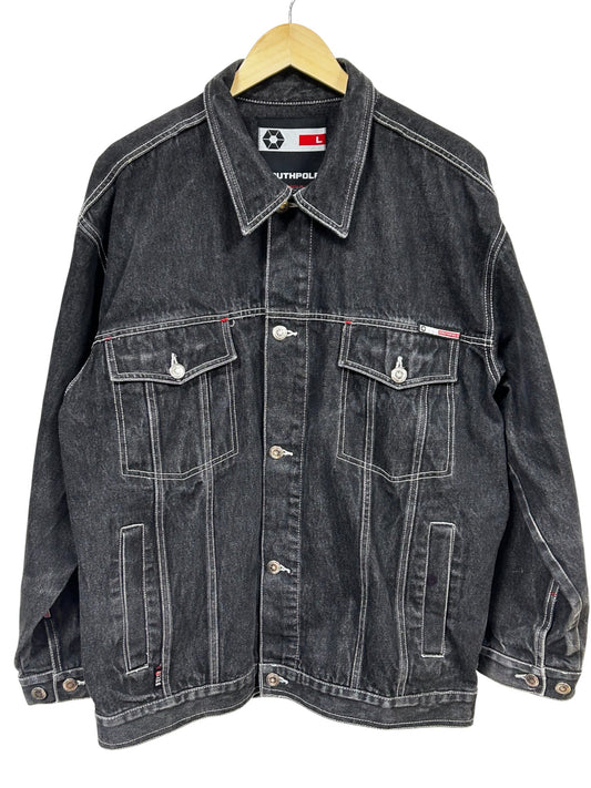 Vintage Y2K South Pole Black Denim Trucker Jacket Size Large