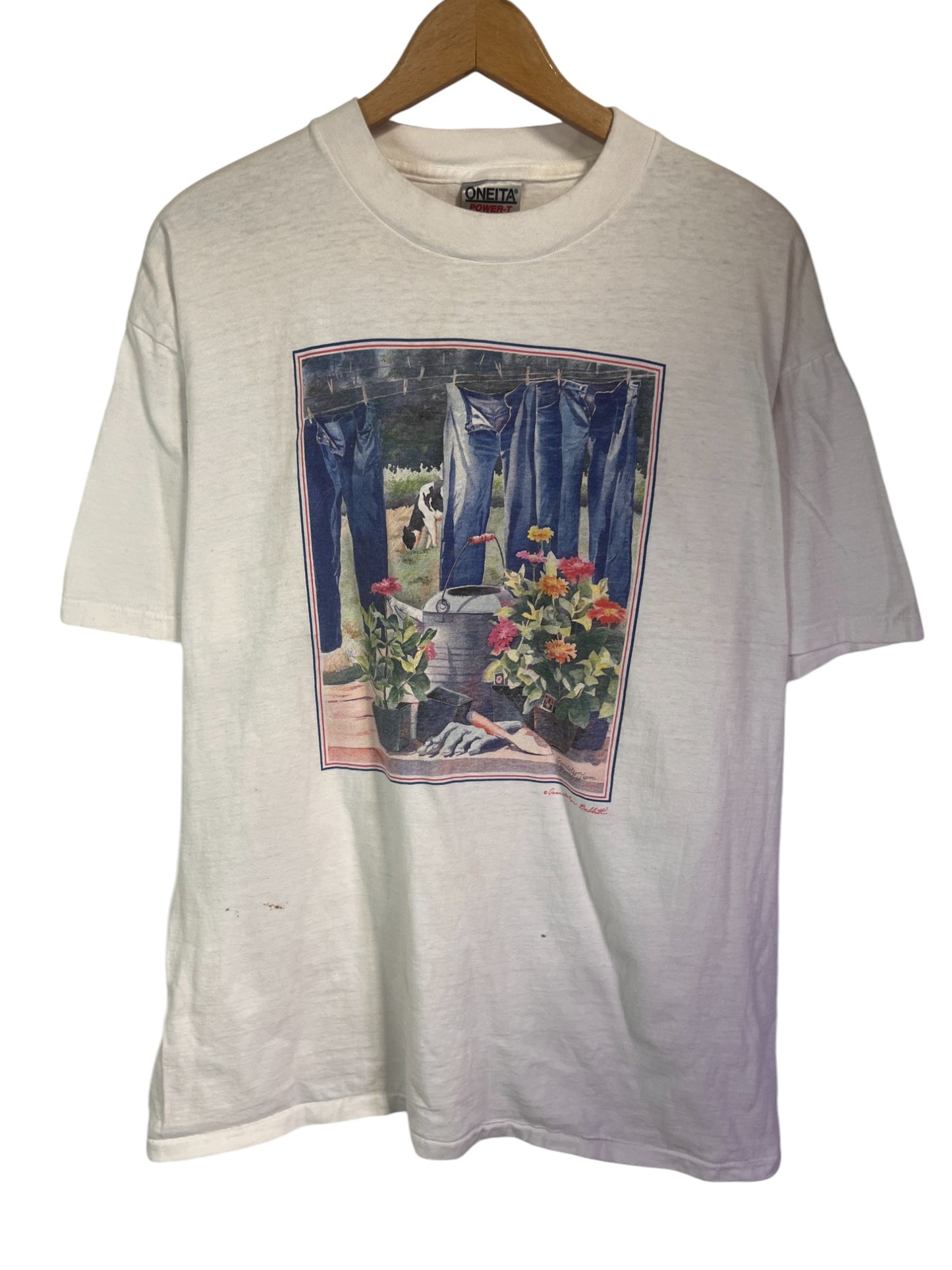 Vintage 90's Oneita Denim Farm Americana Painting Graphic Tee Size XL