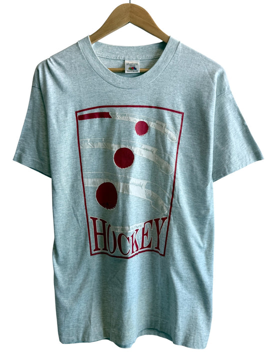 Vintage 90's Hockey Grey Graphic Tee Size Large