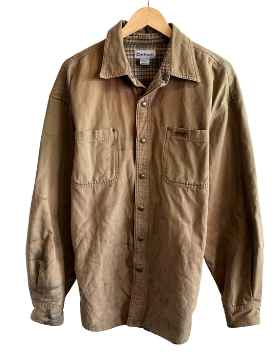 Vintage Carhartt Flannel Lined Button Up Work Shirt Size Large