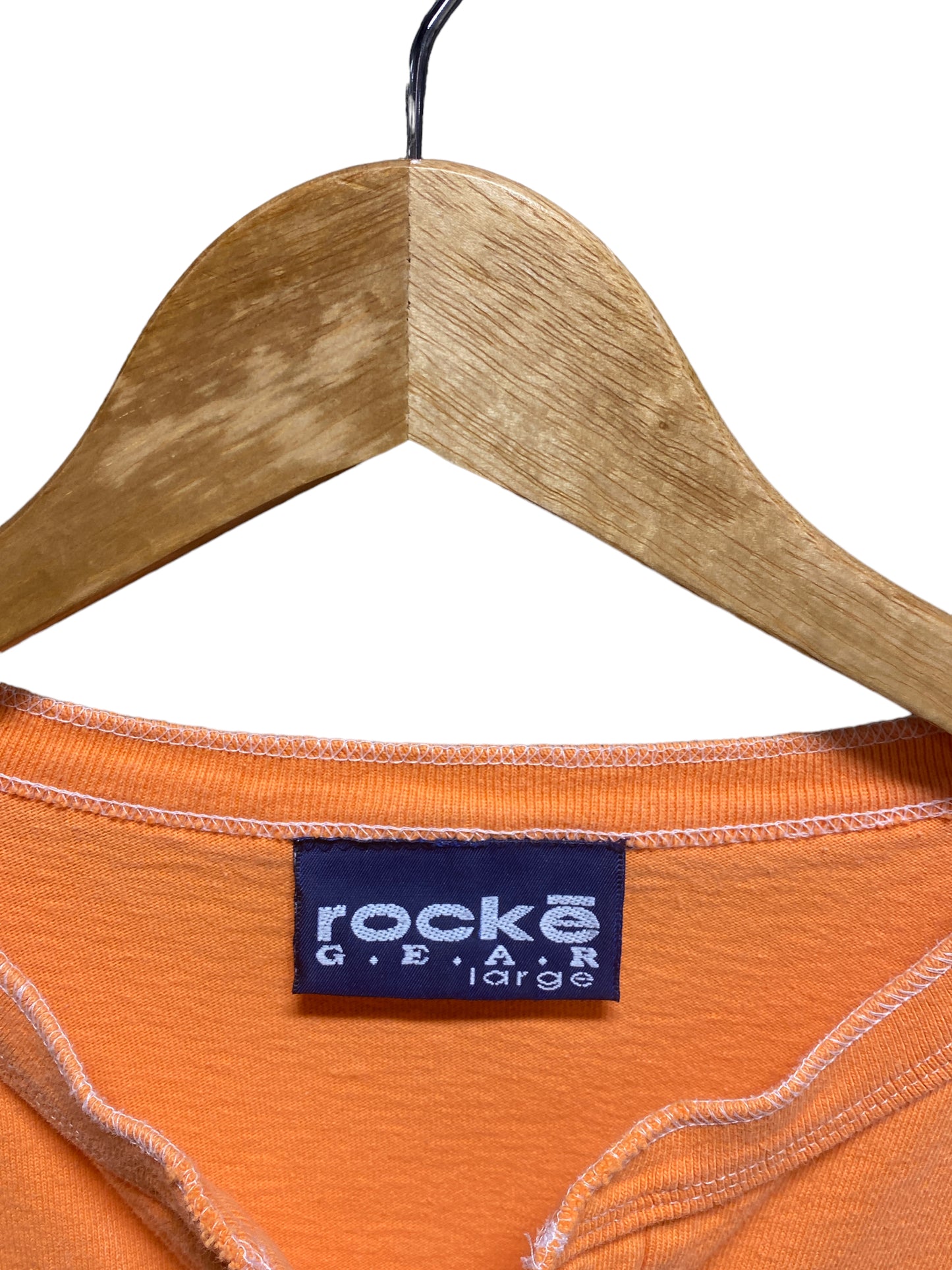 Vintage 90's Rocke Made in USA Orange Henley Style Shirt Size Large