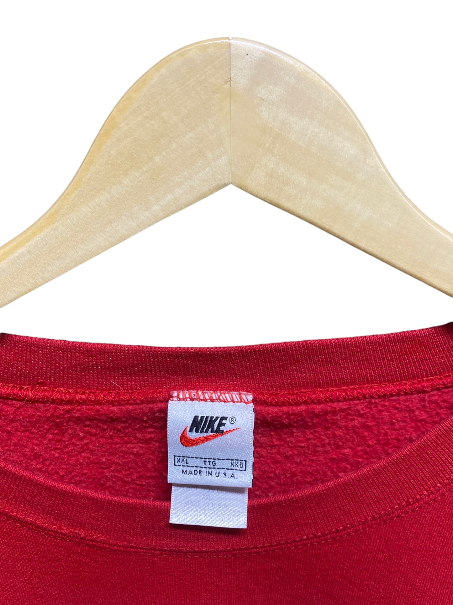 Vintage 90's Nike Made in USA Small Script Red Crewneck Size XXL