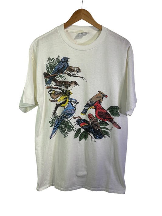 Vintage 1989 Colorful Birds Collage Nature Graphic Tee Size XL