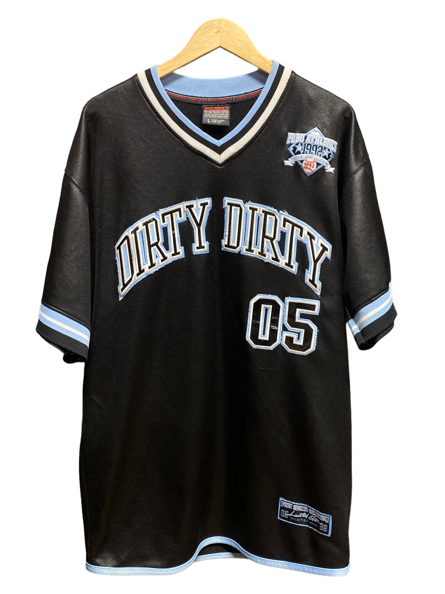 Vintage FUBU Dirty Dirty Black Blue 05 Football Jersey Size Large