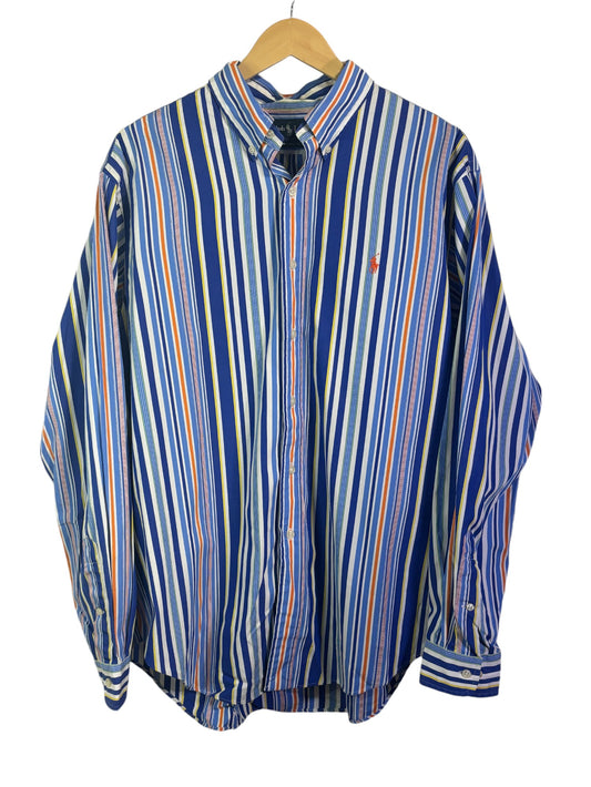 Vintage Polo Ralph Lauren Blue Striped Long Sleeve Button Up Size XL