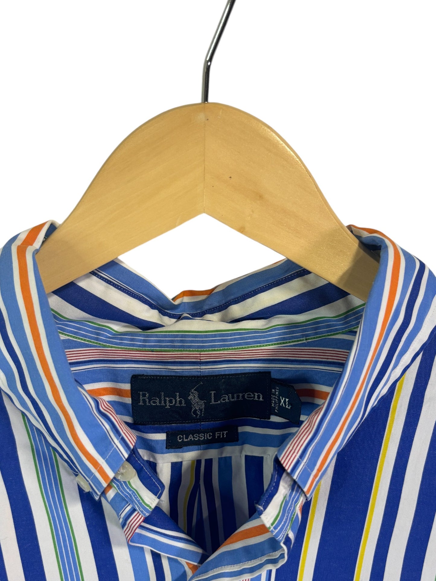 Vintage Polo Ralph Lauren Blue Striped Long Sleeve Button Up Size XL