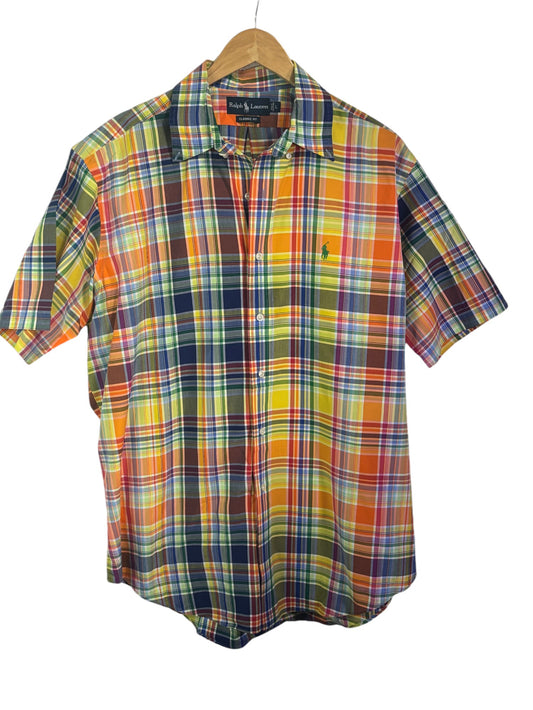 Vintage Polo Ralph Lauren Orange Plaid Short Sleeve Button Up Size Large