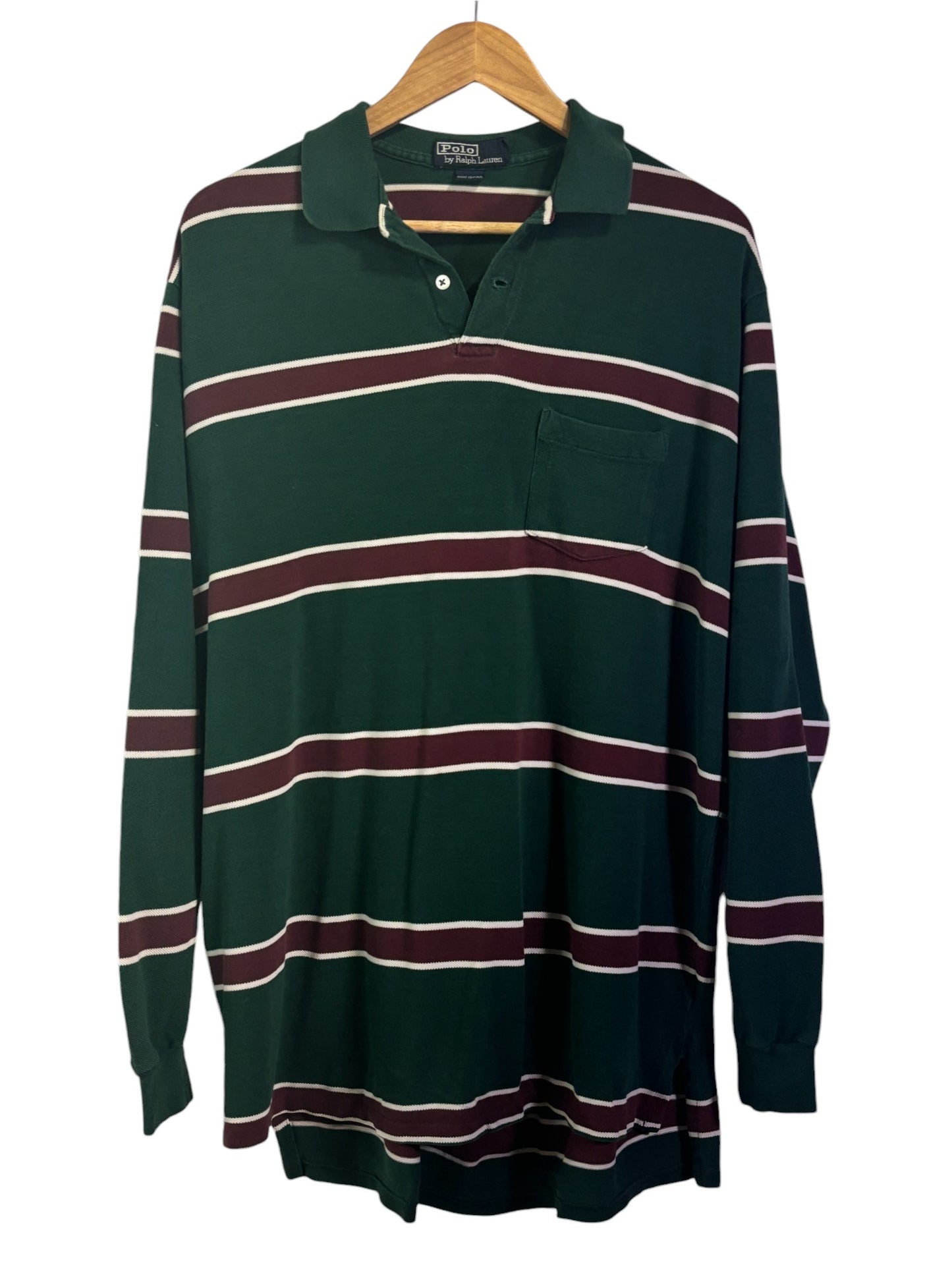 Vintage Polo Ralph Lauren Made in USA Green Striped Long Sleeve Size Large