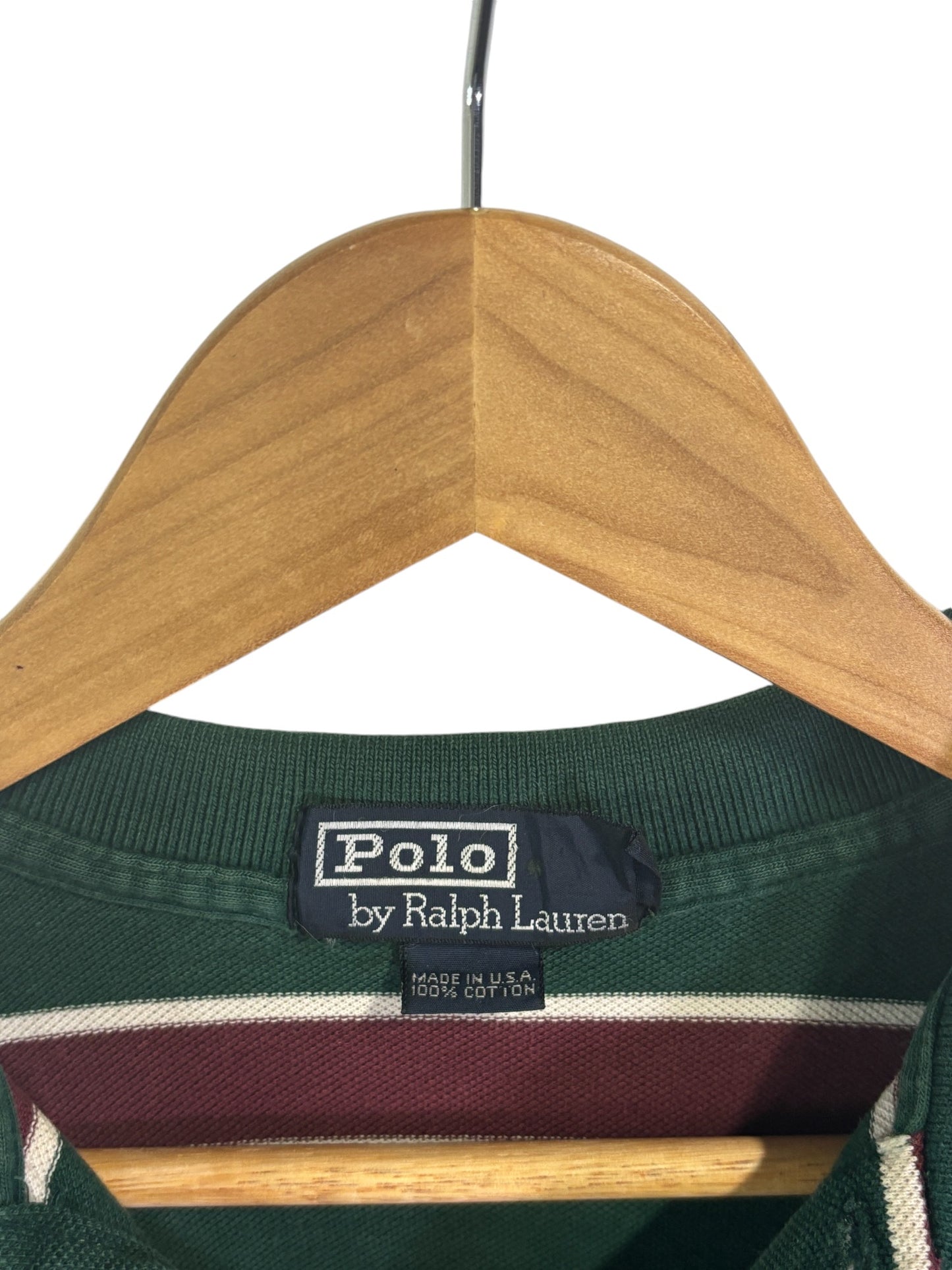 Vintage Polo Ralph Lauren Made in USA Green Striped Long Sleeve Size Large