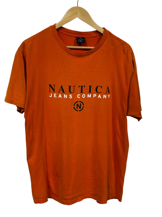 Vintage Nautica Jeans Company Orange Graphic Tee Size Medium