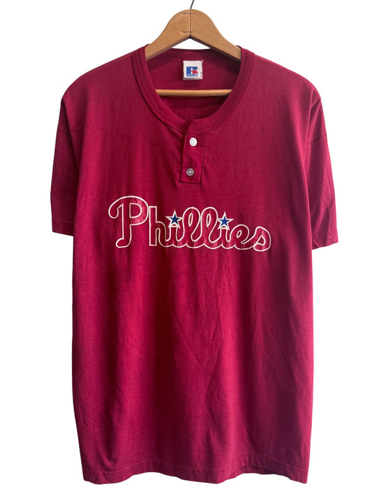 Vintage 90's Philadelphia Phillies Henley Baseball Tee Size Large