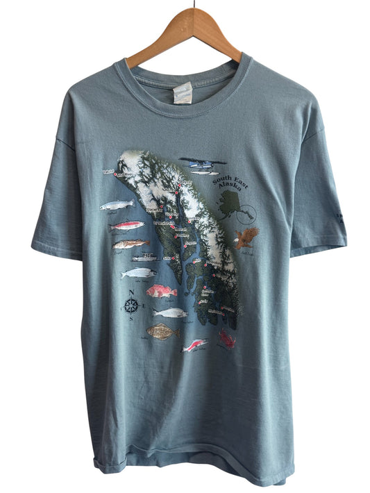 Vintage South East Alaska Fishing Nature Graphic Tee Size Large