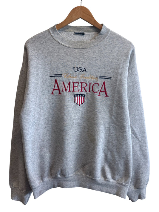 Vintage 90's USA American Flag Embroidered Crewneck Sweater Size XL