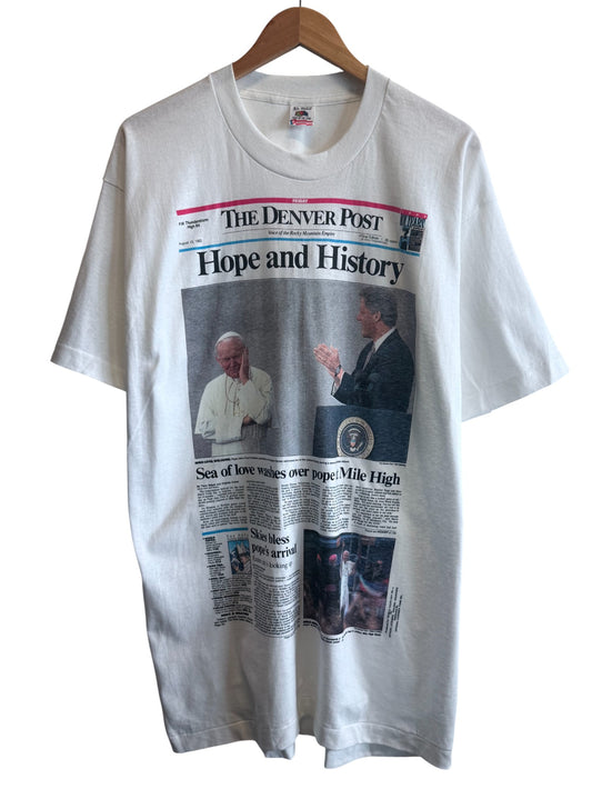Vintage 90's Denver Post Hope and History Pope Clinton Tee Size XL