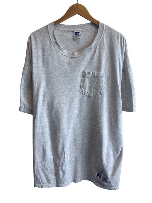 Vintage 90's Russell Athletic Grey Blank Pocket Tee Size XXL