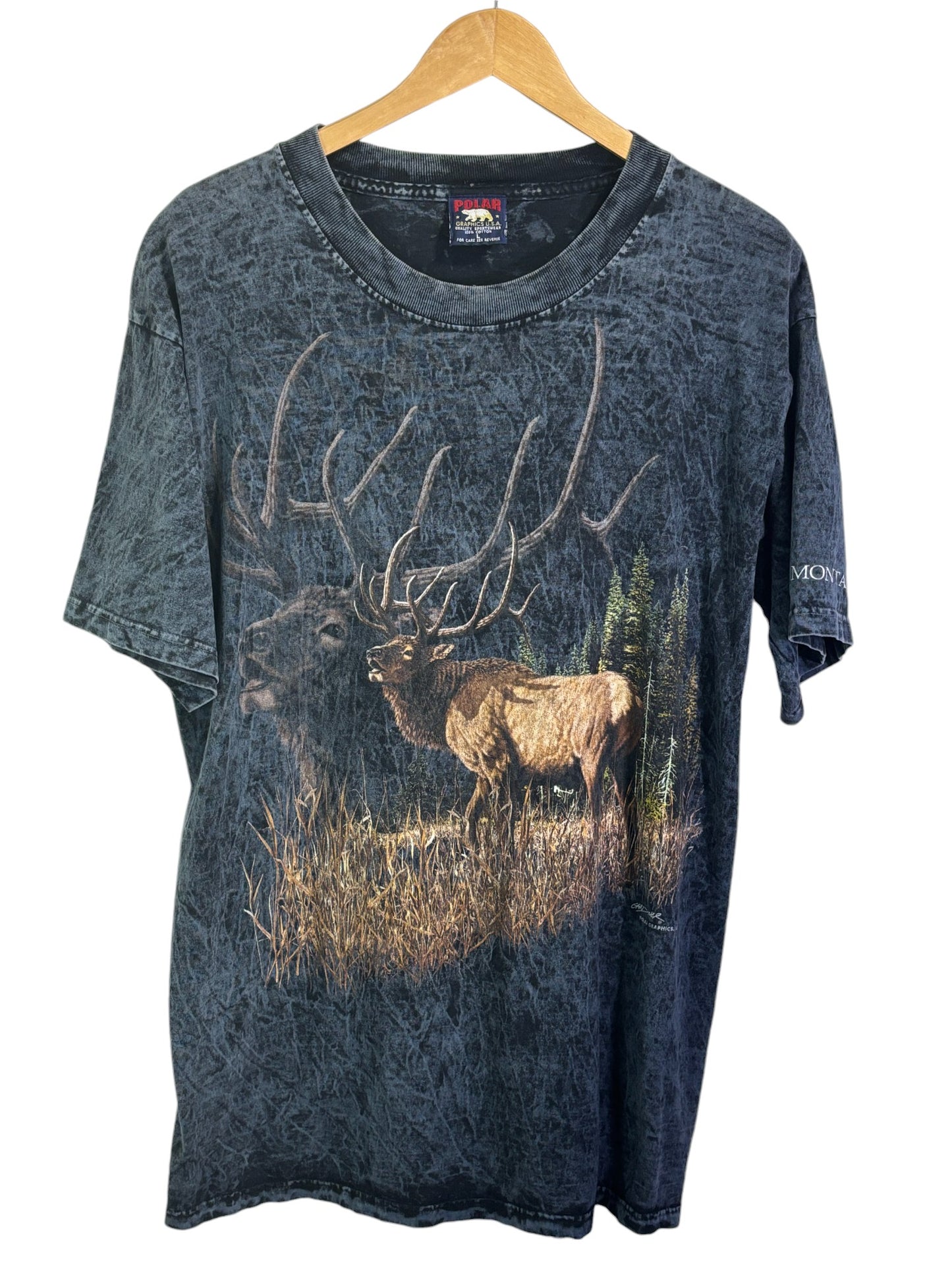 Vintage Polar Elk Montana Nature Graphic Tee Size Large