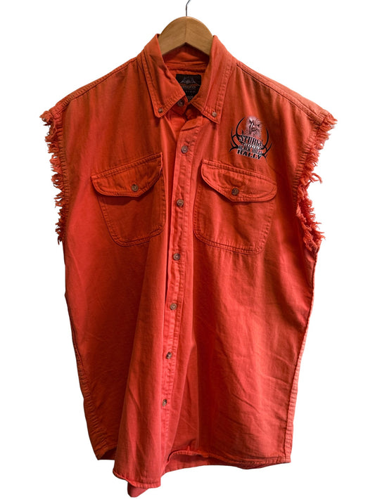 Harley Davidson Sturgis Orange Cutoff Button Up Shirt Size Large